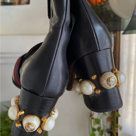Gucci boots with pearls. Black red gold classic Gucci stripe. Size 7 - Picture 3 of 3
